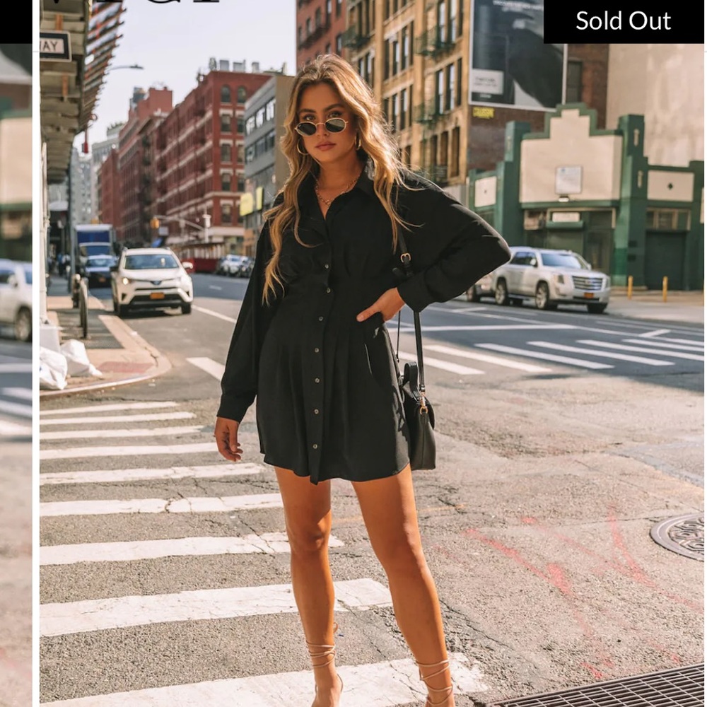 SARABETH PINTUCK BUTTON DOWN SHIRT DRESS - BLACK